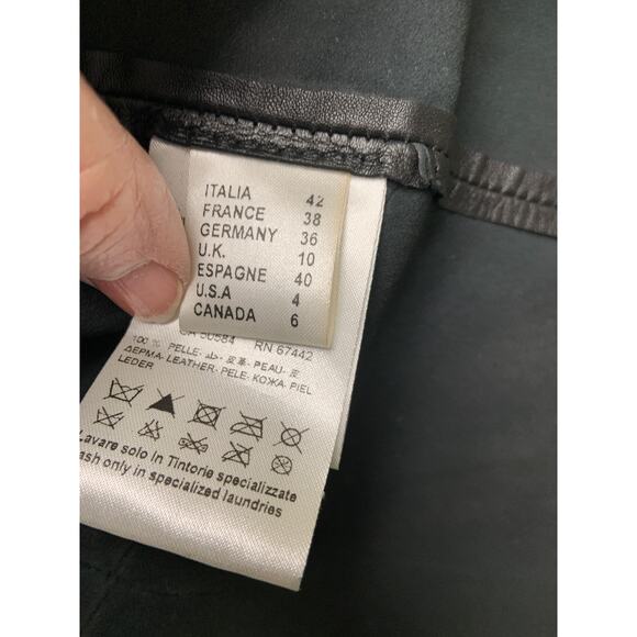 ALYSI Creme 100% Leather Black Blazer Jacket Size 4 - Picture 4 of 6